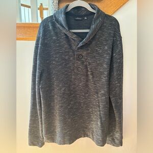 Marc Anthony slim fit fleece shawl collar 3-button shirt in dark gray.